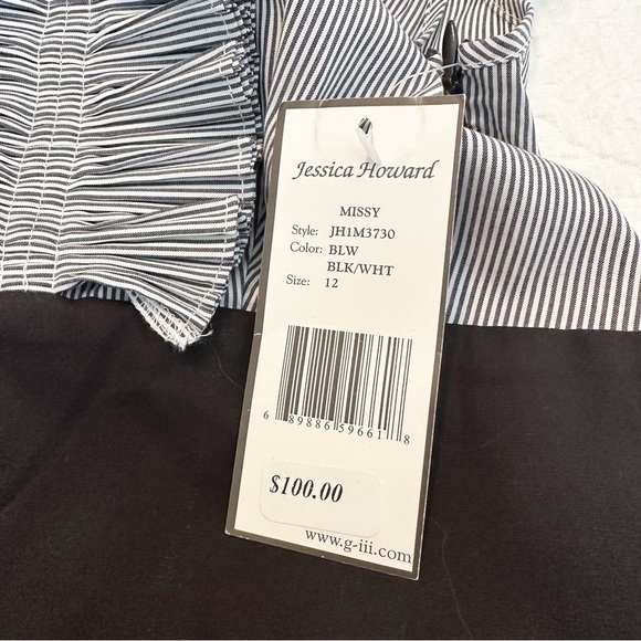 Jessica Howard Ruffle Neck Sleeveless Black White Dress NWT - 12 - Picture 8 of 13